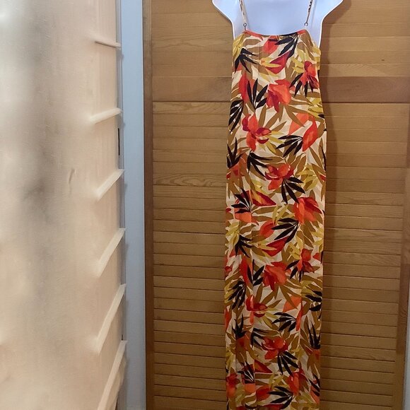 Billabong Maxi Dress Lg. Fall Colors Sleeveless Spaghetti Strap Slit on Side. - Picture 5 of 9